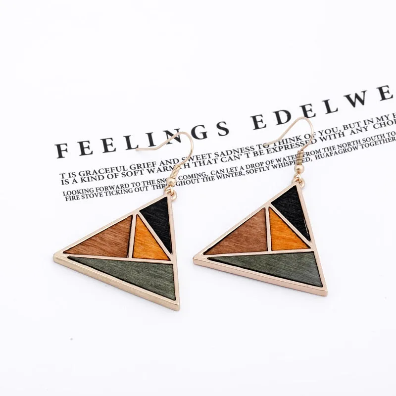 Wood Geometric Earrings