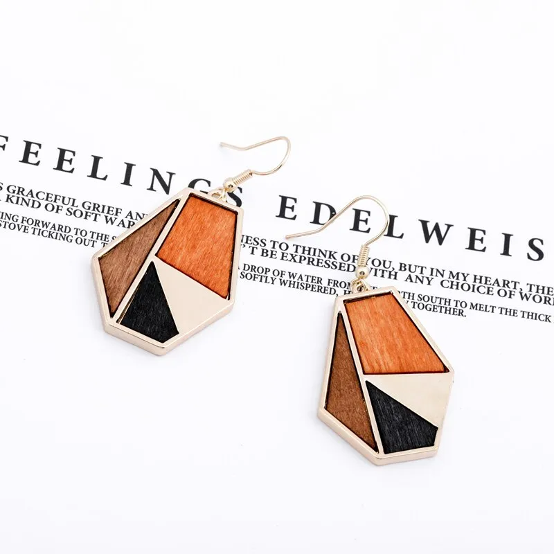 Wood Geometric Earrings