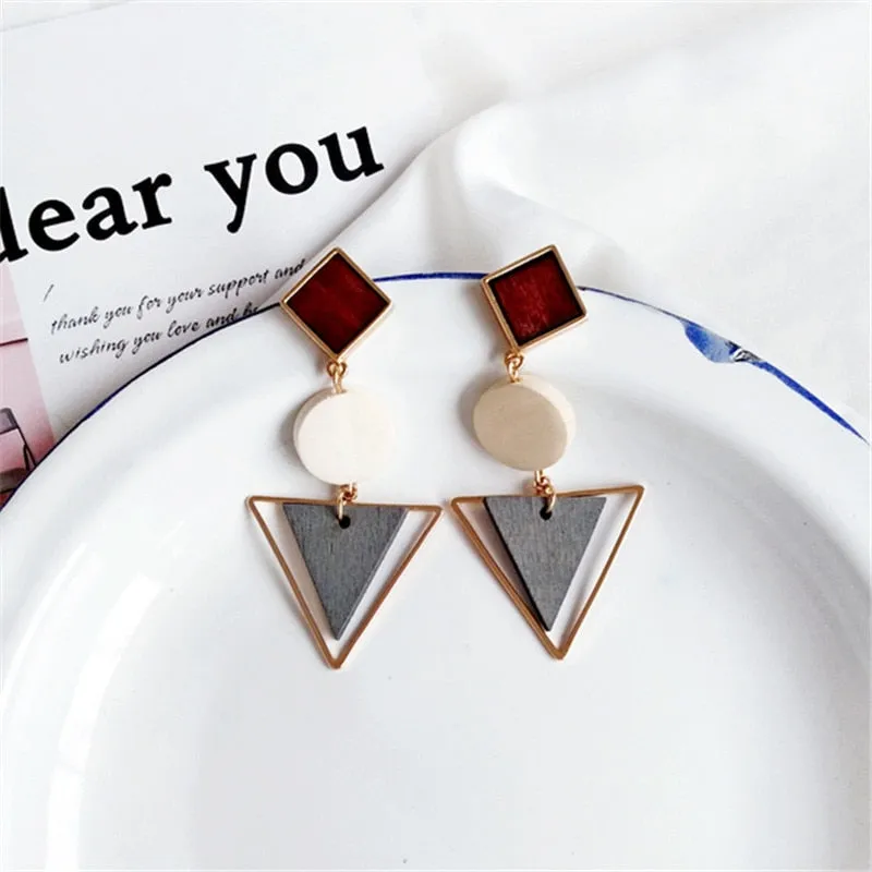 Wood Geometric Earrings