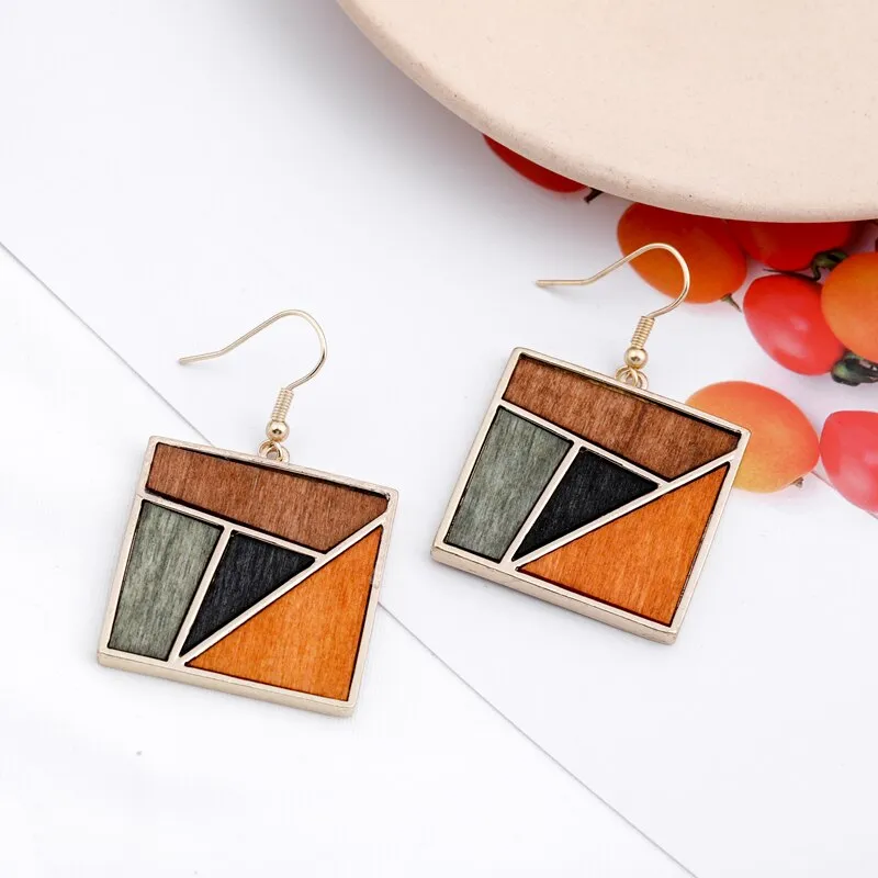 Wood Geometric Earrings