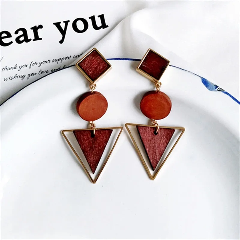 Wood Geometric Earrings