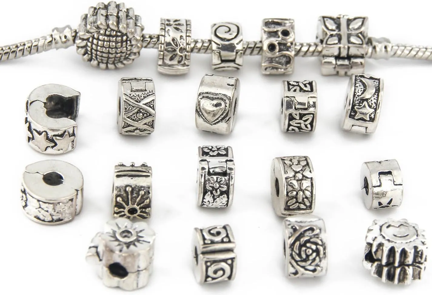 Yeshan Antique Silver Clip Lock Bead Charms with Rubber Stopper O-Rings